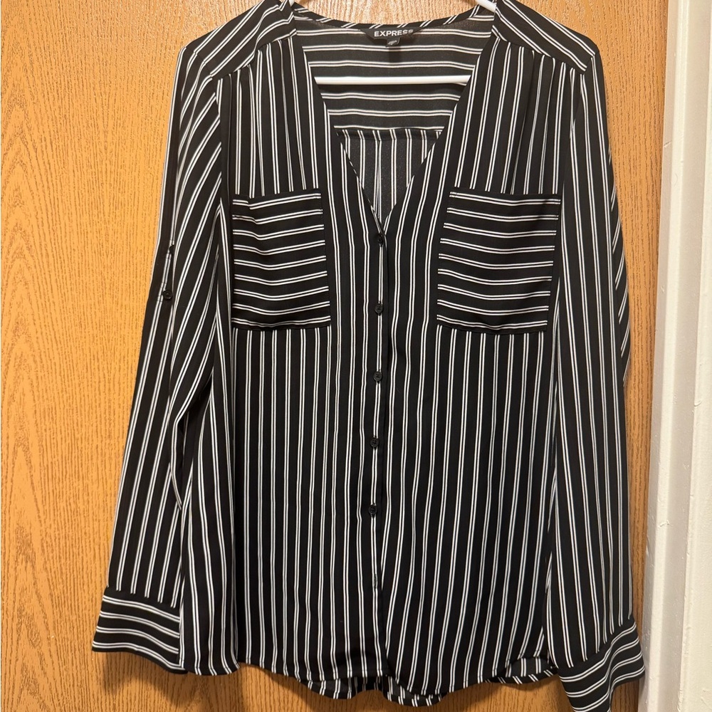 Express Black and White Striped Blouse